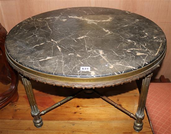 A marble top coffee table with gilt base W.76cm